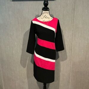 Zoe+Phoebe Asymmetrical Black and Pink Sheath Dress with 3/4 Sleeves Size Large